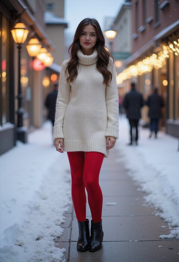 bold red tights outfit