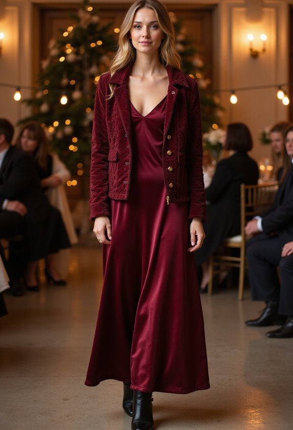 burgundy slip dress ensemble