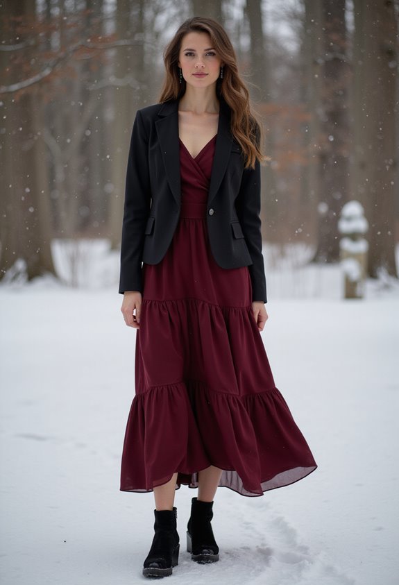 burgundy tiered dress ensemble