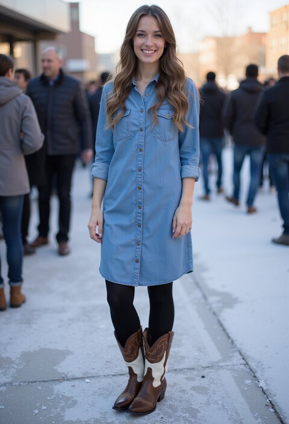 chambray dress and boots