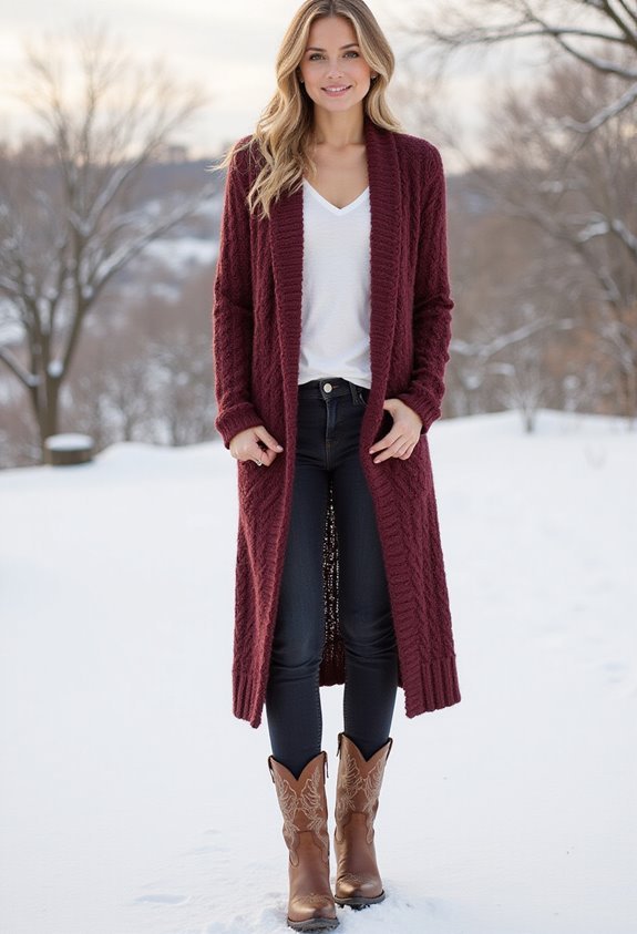 cozy cardigan skinny jeans