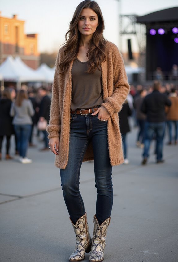 cozy cardigan with boots