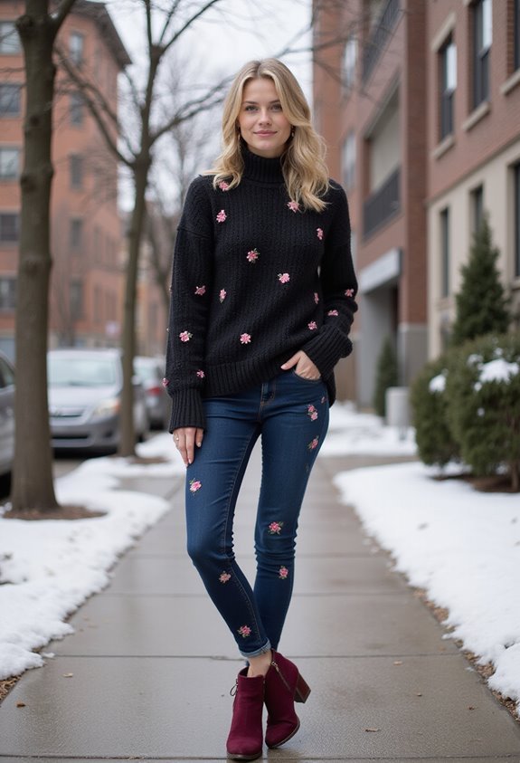 cozy dark floral ensemble