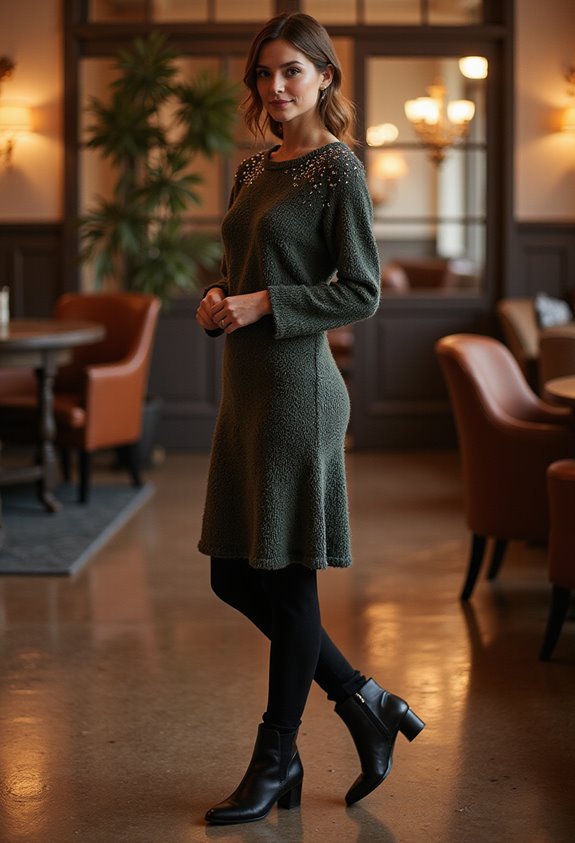 cozy embellished sweater dress