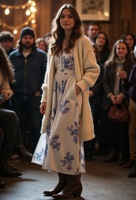 cozy floral dress ensemble