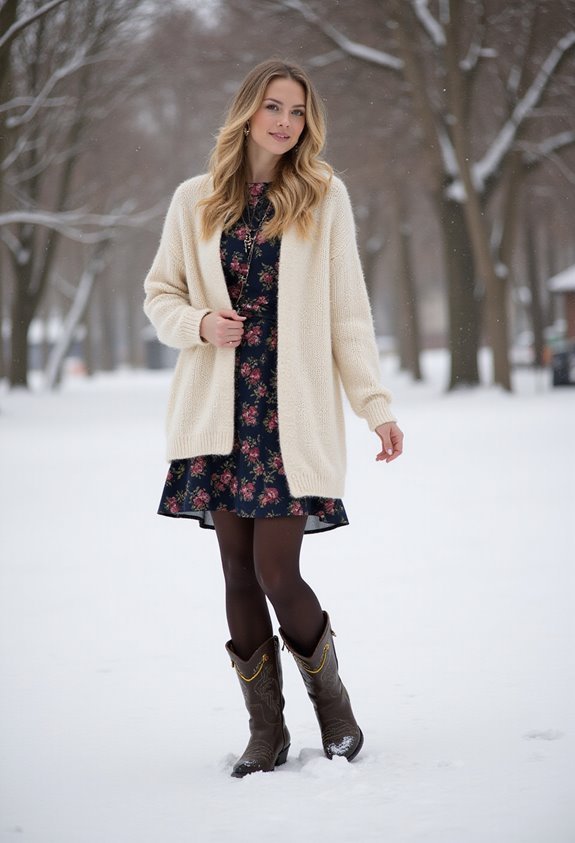 cozy floral winter outfit