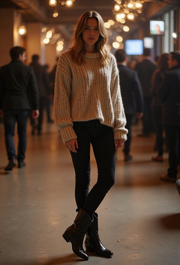 cozy sweater sleek boots