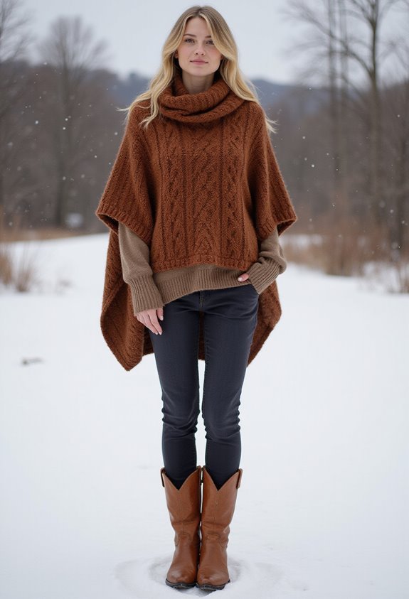 cozy winter poncho outfit