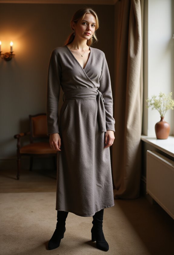 cozy wrap dress outfit