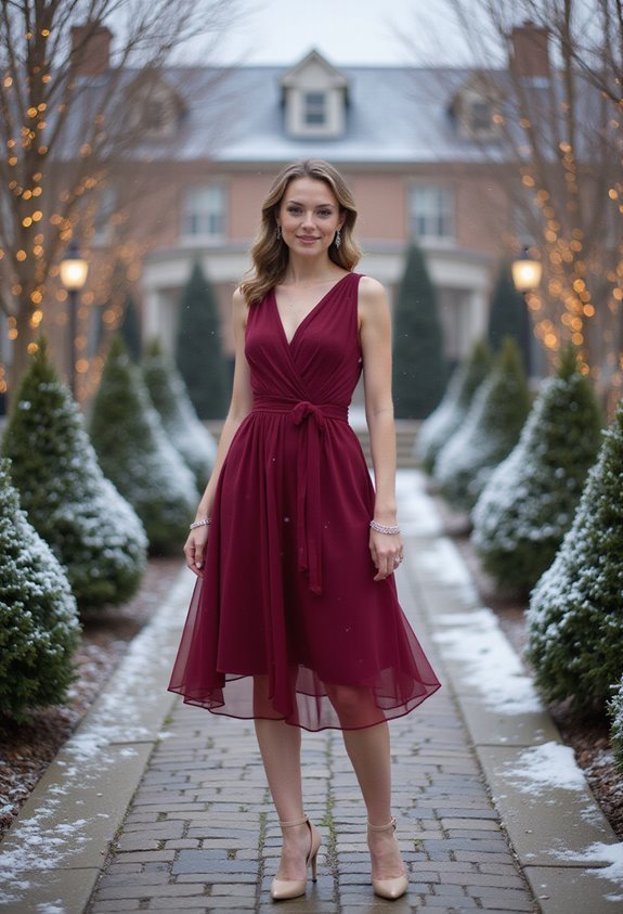 cranberry chiffon wedding dress