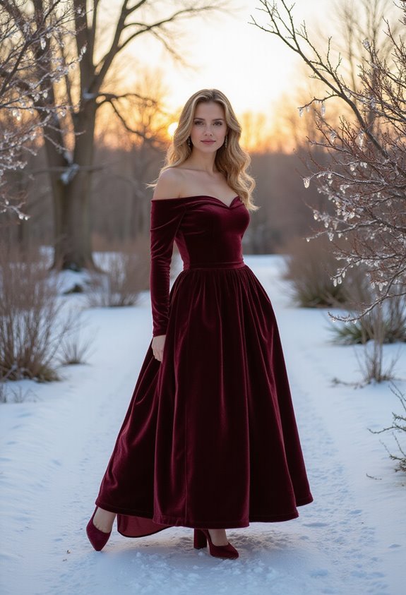 elegant off shoulder velvet dress
