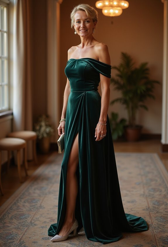 elegant off shoulder velvet gown