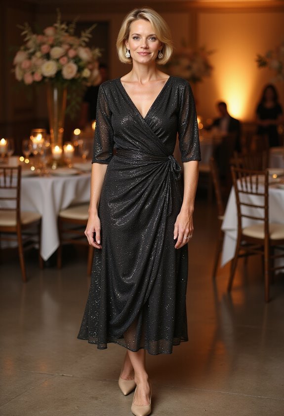 flattering metallic wrap dress