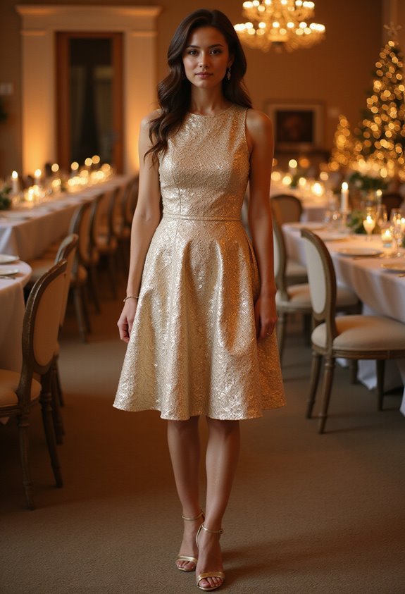 gold brocade cocktail dress