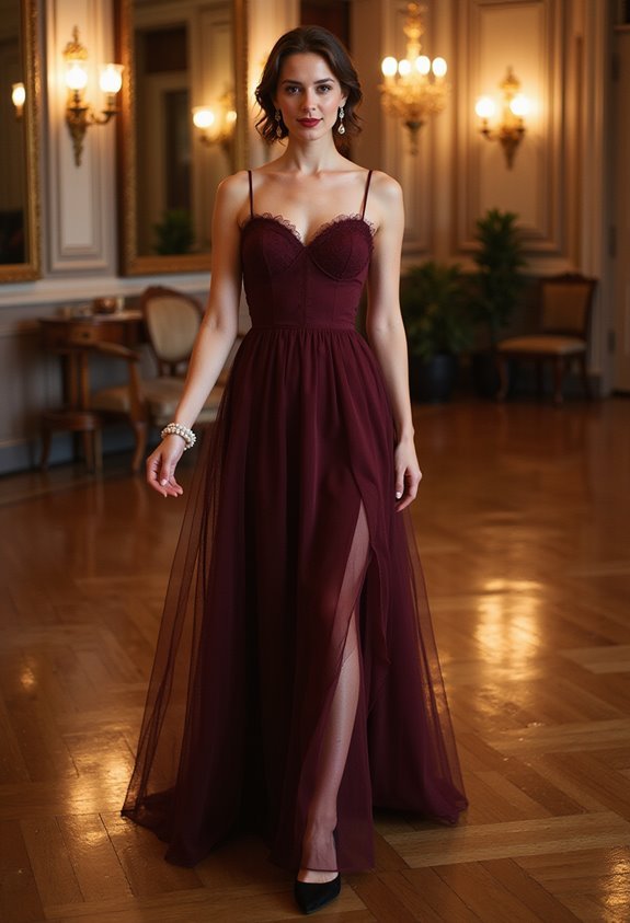 merlot sweetheart tulle dress