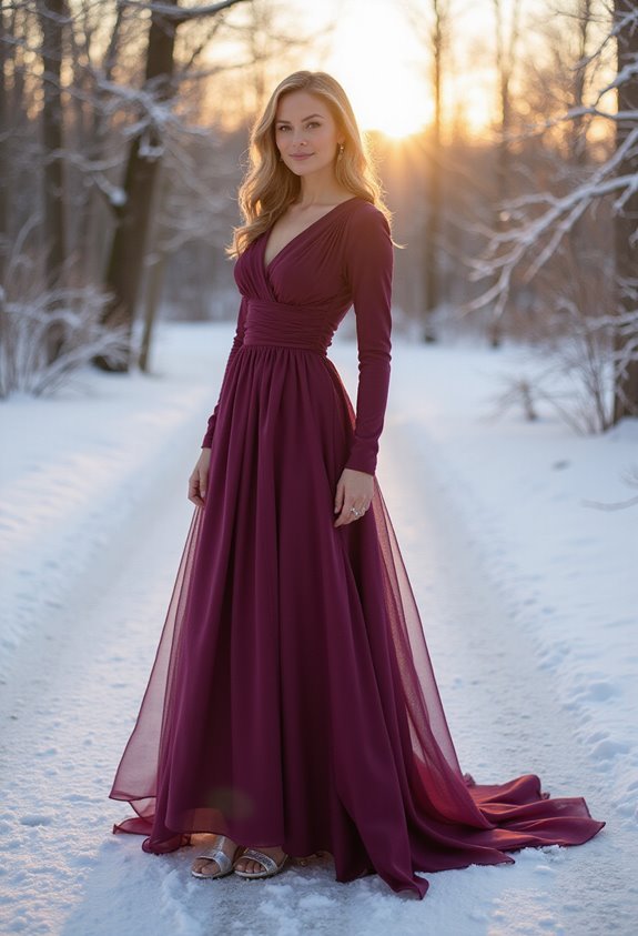 mulberry long sleeve wedding dress