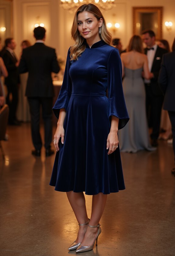 navy trumpet dress ensemble