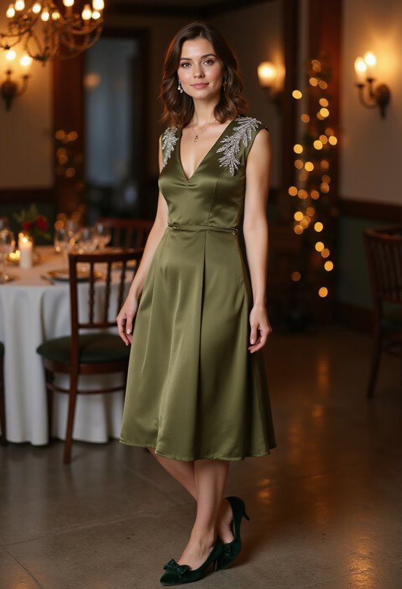 olive satin dress elegance