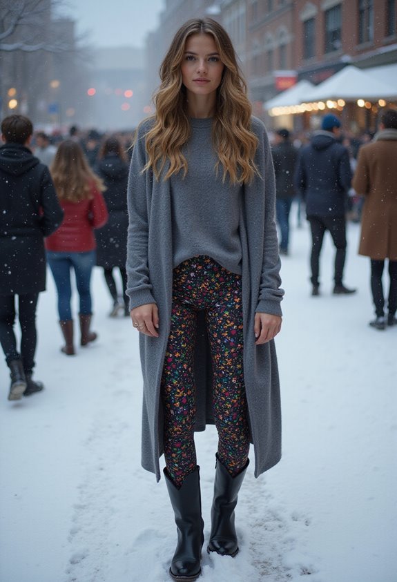 printed leggings simple boots