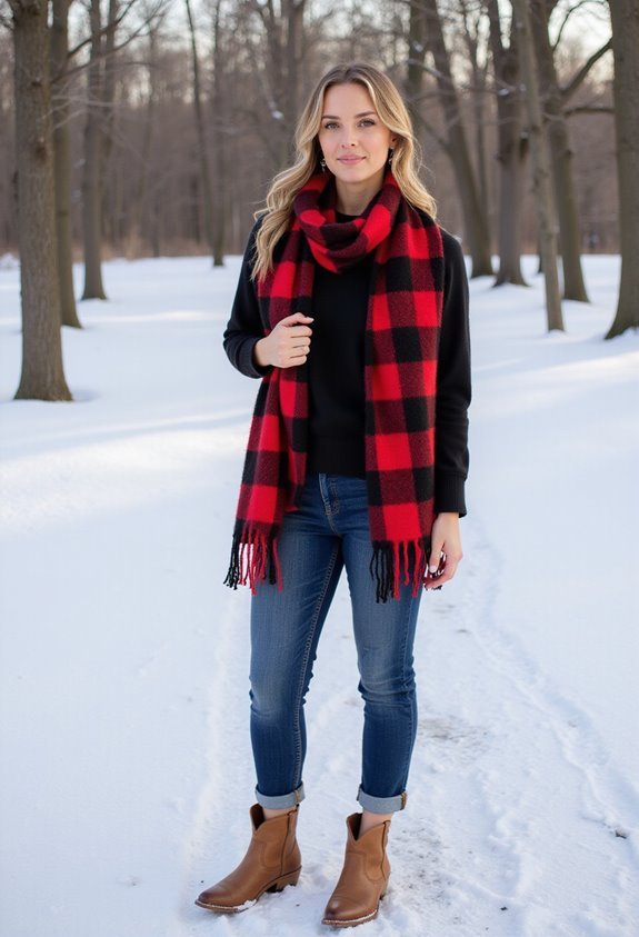 scarf sweater jeans boots