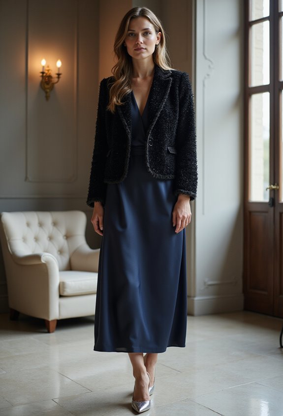 silk dresses with textured jackets