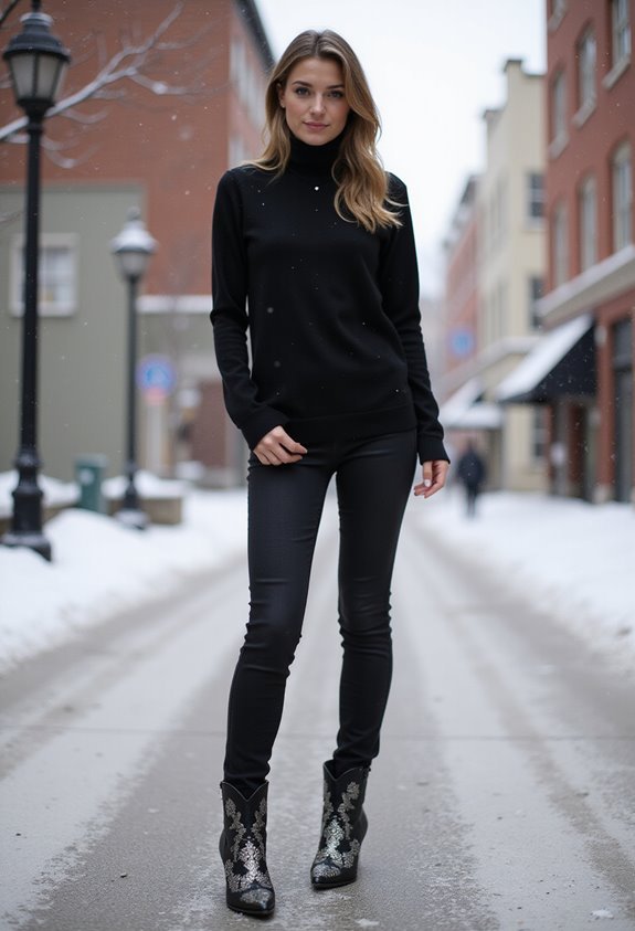 sleek black ensemble statement boots