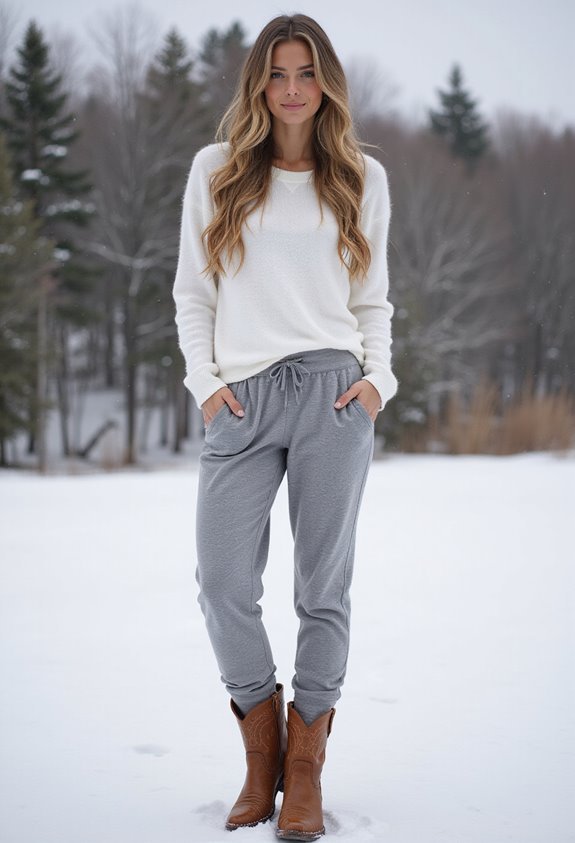 sporty joggers stylish cowboy boots