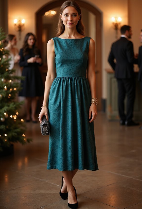 teal brocade winter dress
