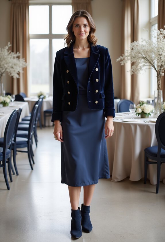 textured navy monochrome ensemble