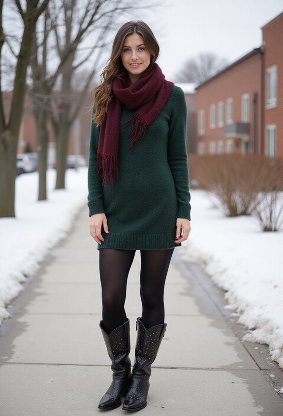 textured tights cozy mini dress