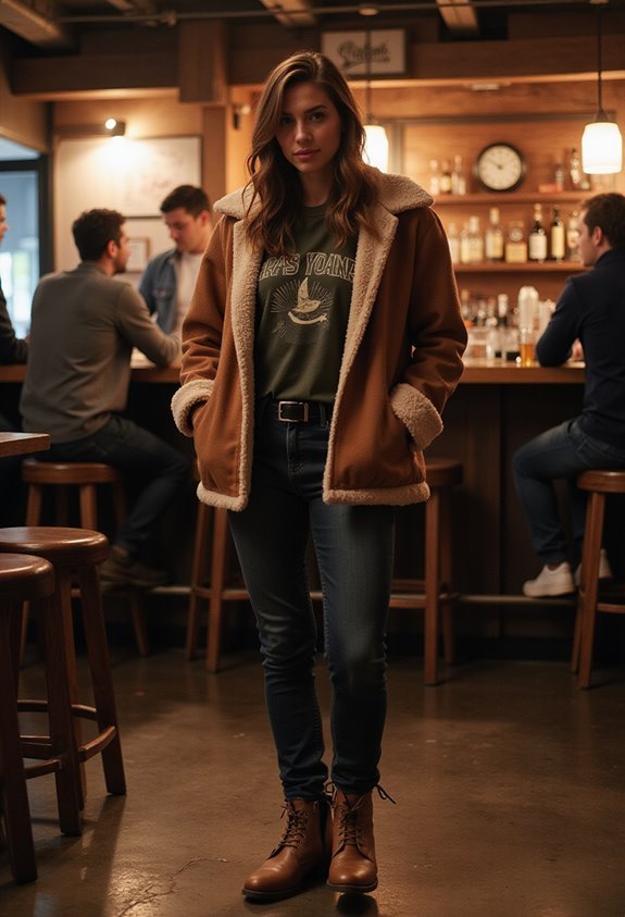 warm sherpa jacket outfit