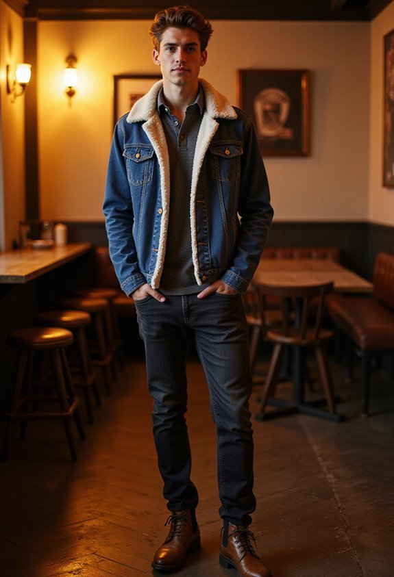 warm sherpa lined denim outfit