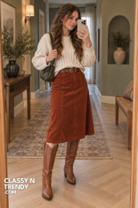 1. Rust Corduroy Midi Skirt