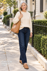 1. Cream Sweater and Dark Jeans