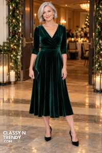 1. Deep Emerald Velvet Midi Dress