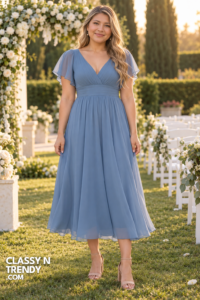 1. Dusty Blue Flutter Sleeve Chiffon Midi
