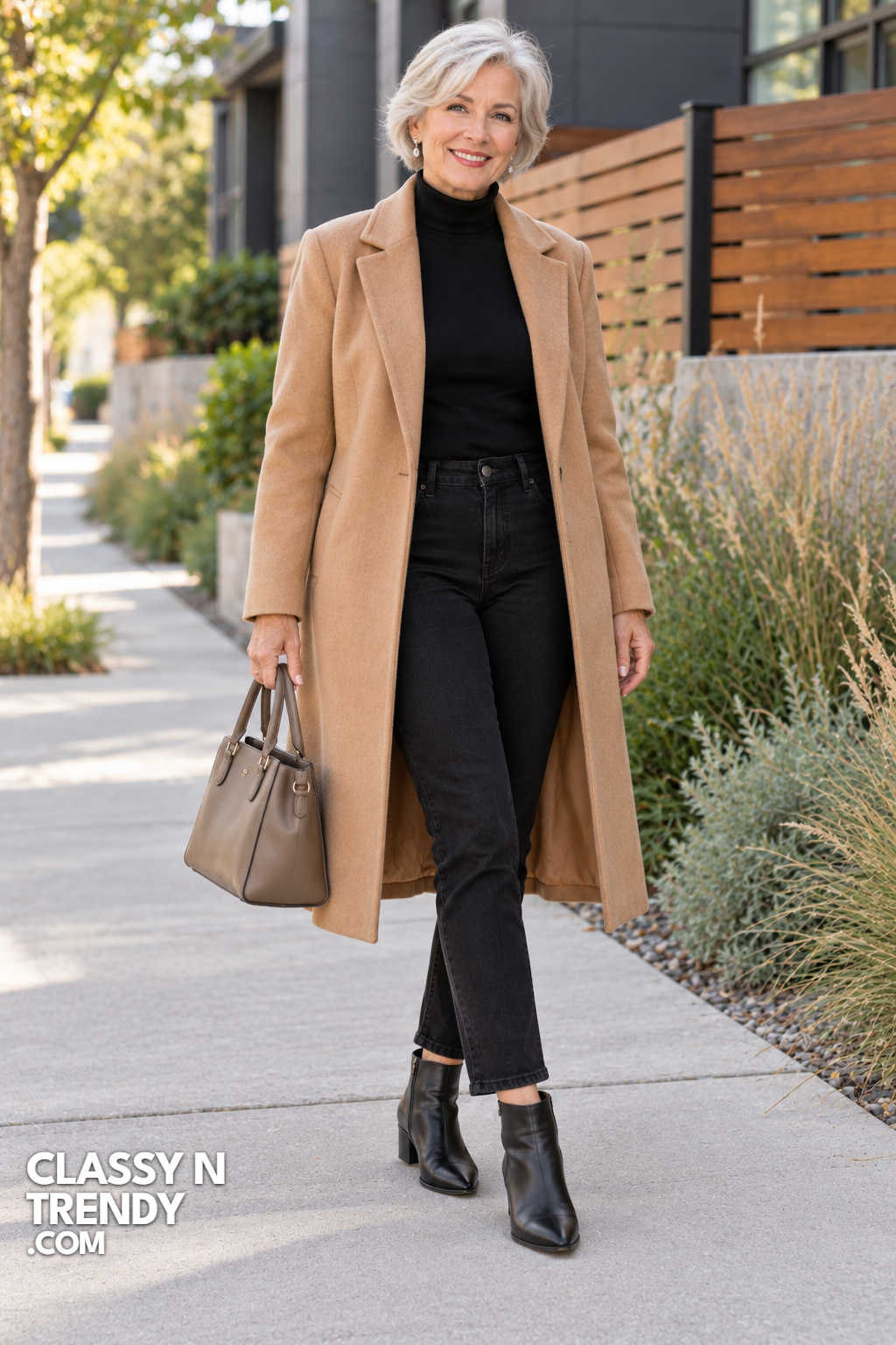 10. Camel Coat and Black Jeans