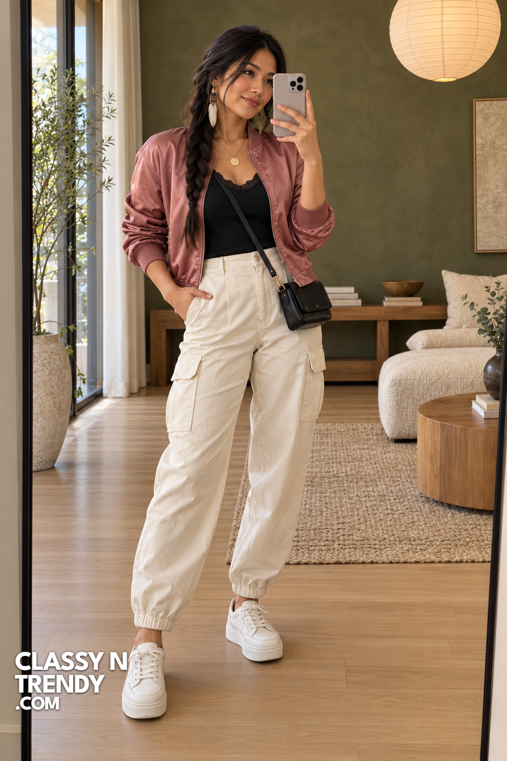 10. Satin Bomber and Cargo Pants
