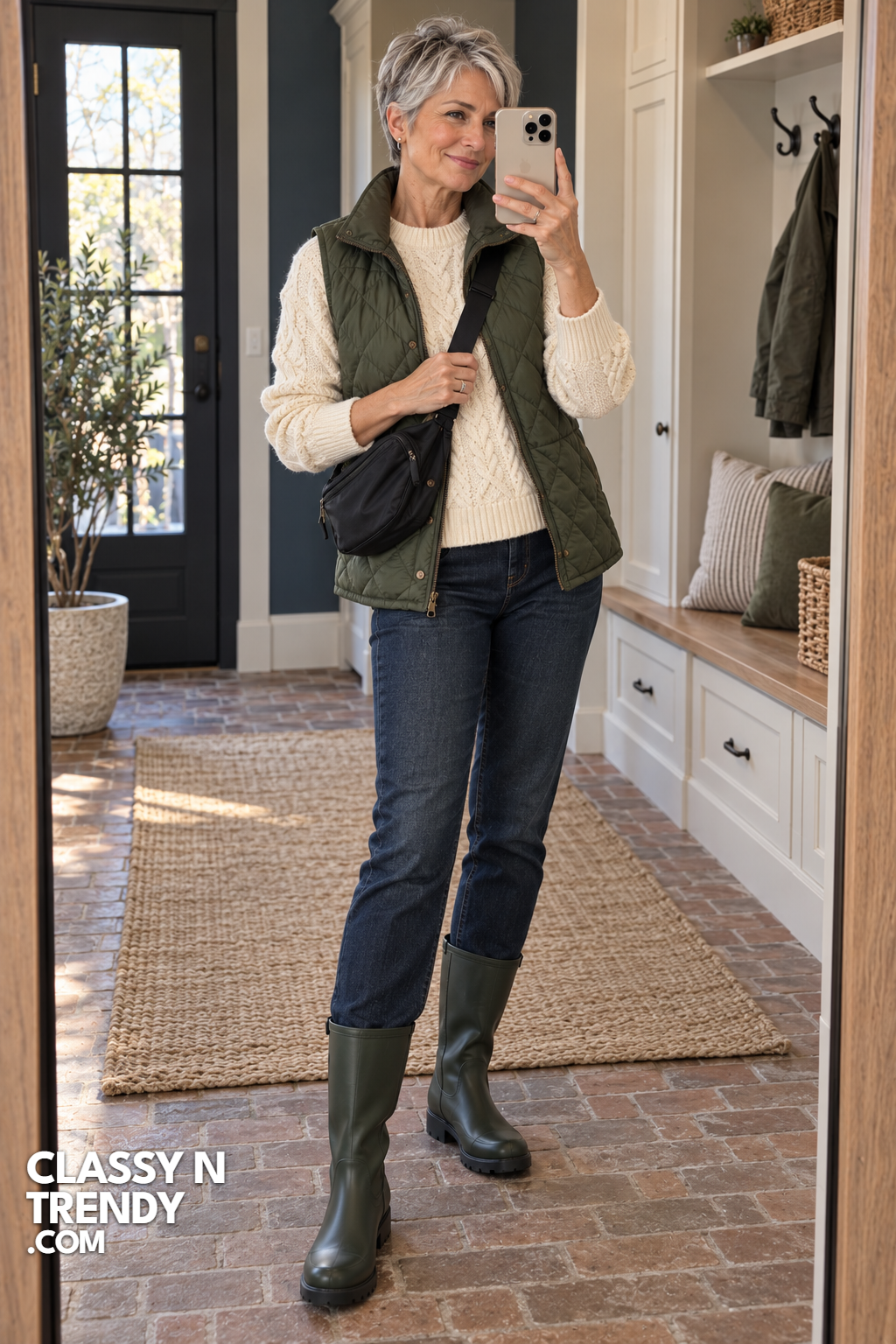 10. Ivory Cable Knit Under Quilted Vest