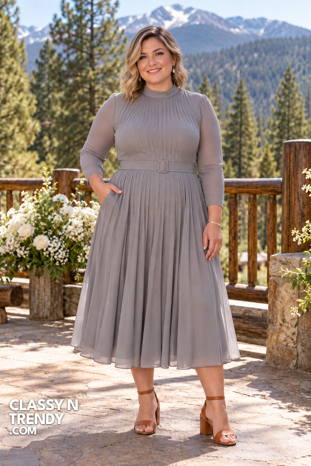 10. Soft Gray Pleated Midi With Pockets