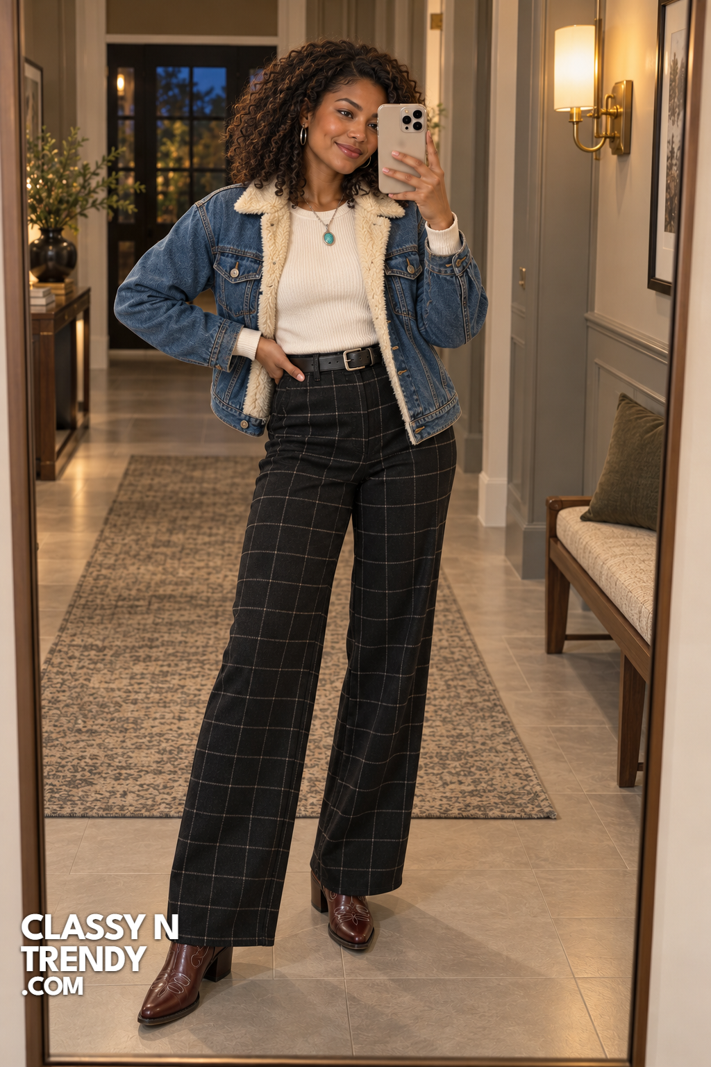 11. Denim Jacket and Windowpane Trousers