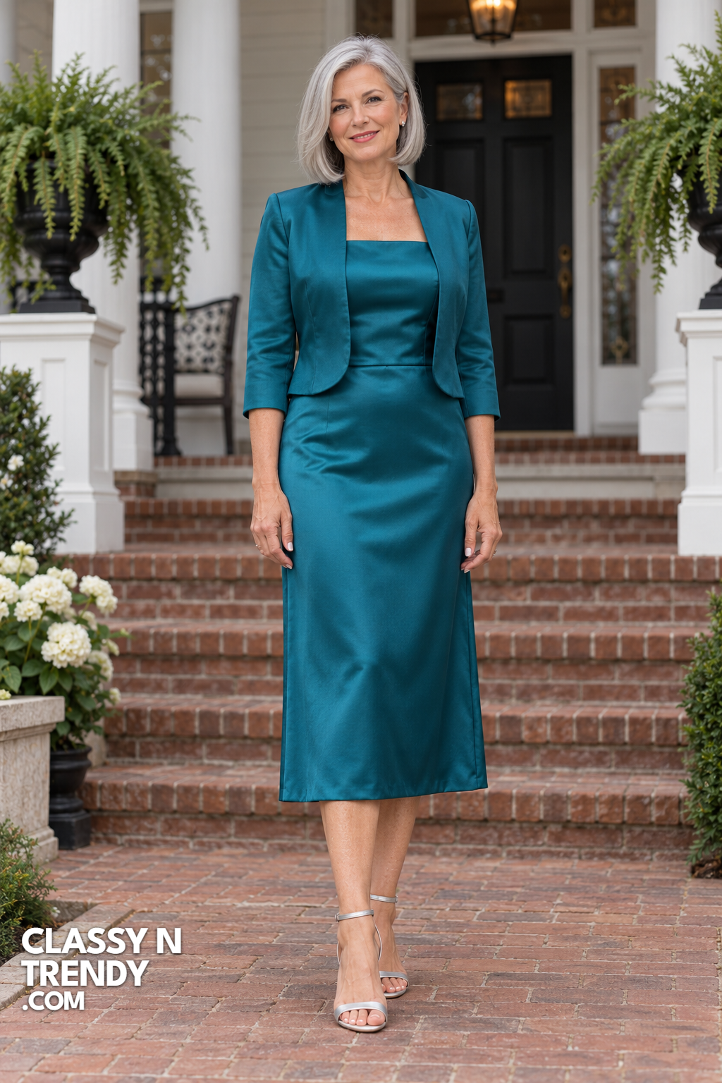 12. Teal Satin Midi With Matching Jacket
