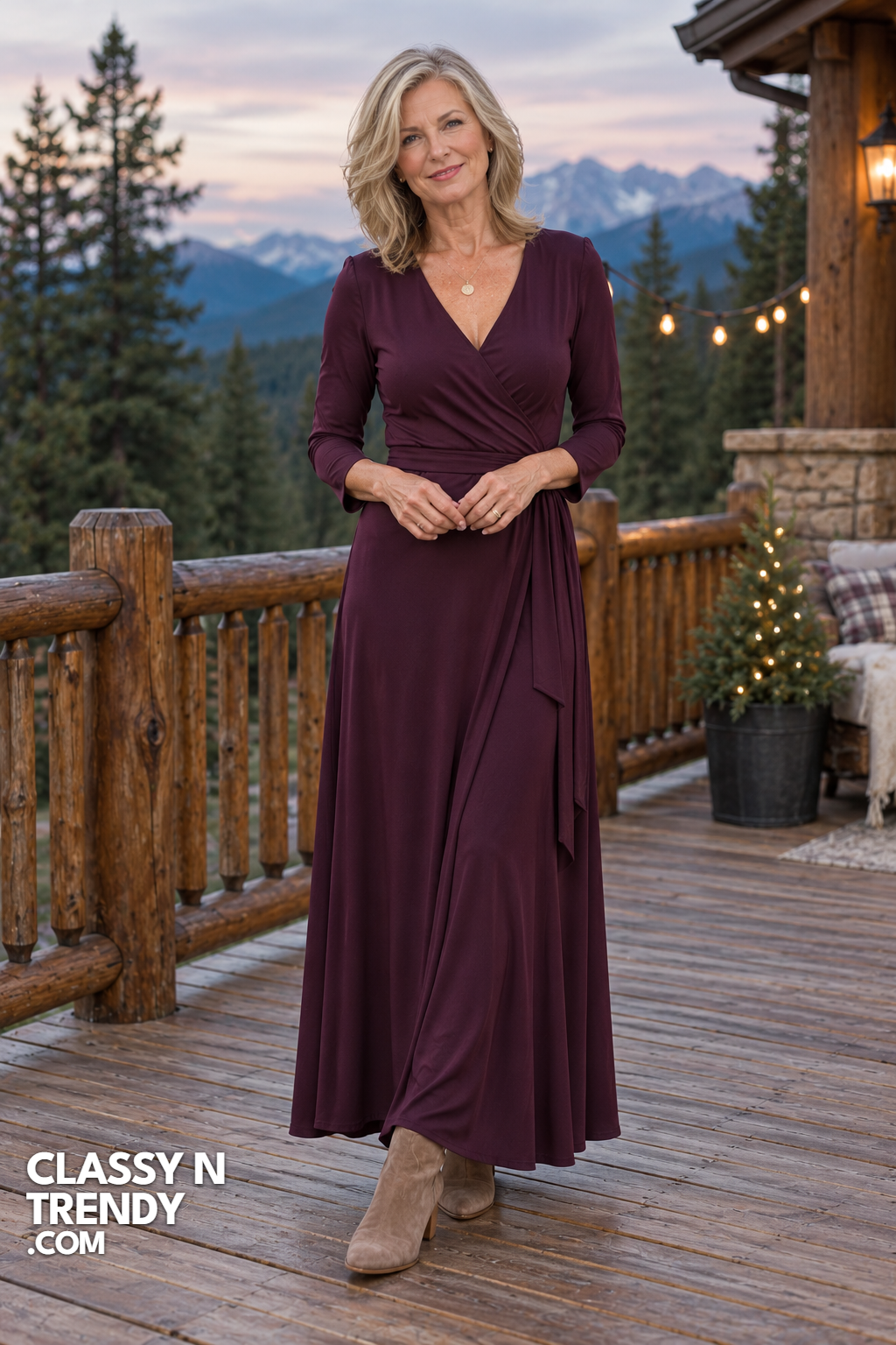 13. Dark Plum Wrap Maxi Dress