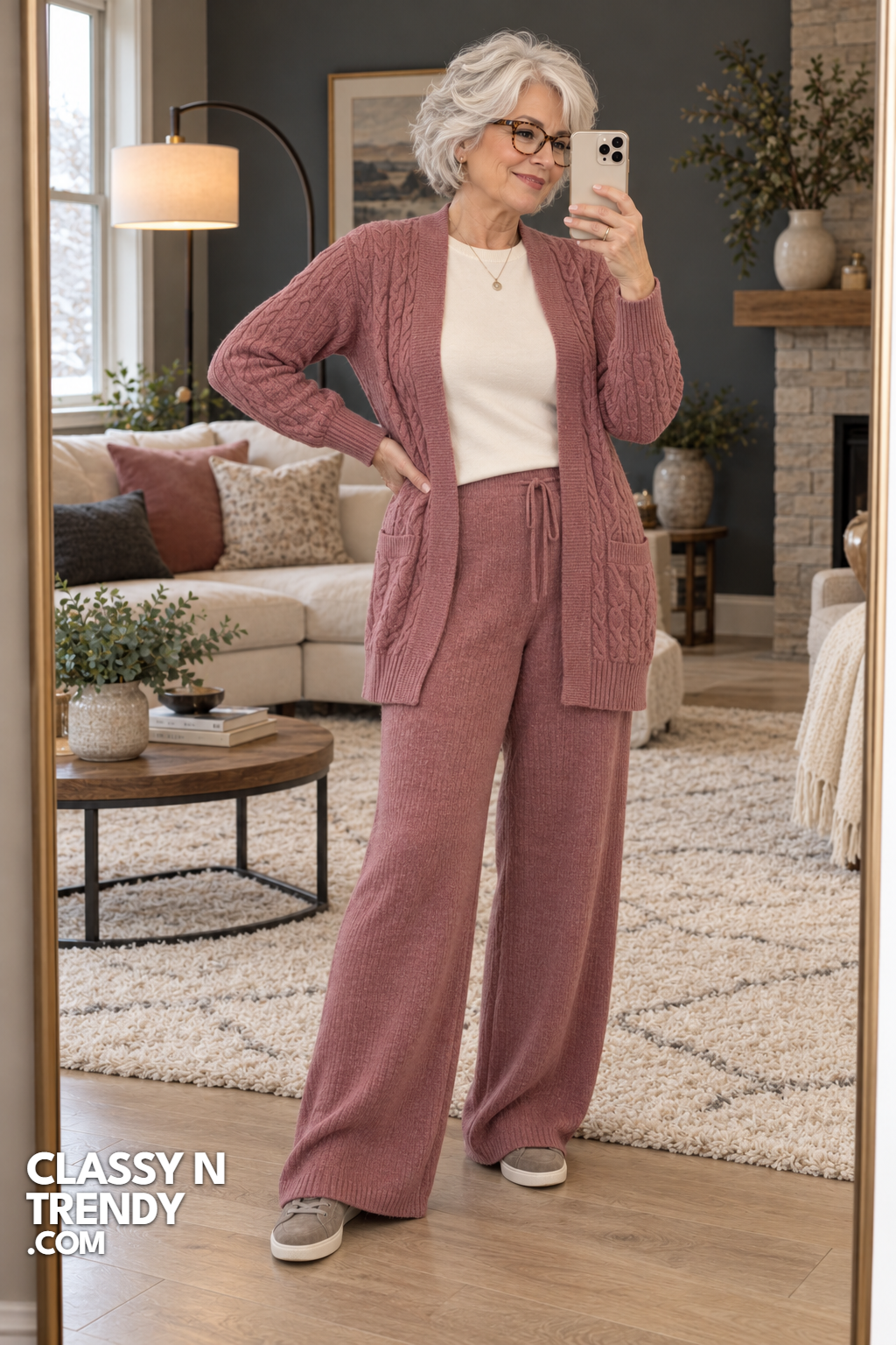14. Dusty Rose Knit Set for Cozy Days