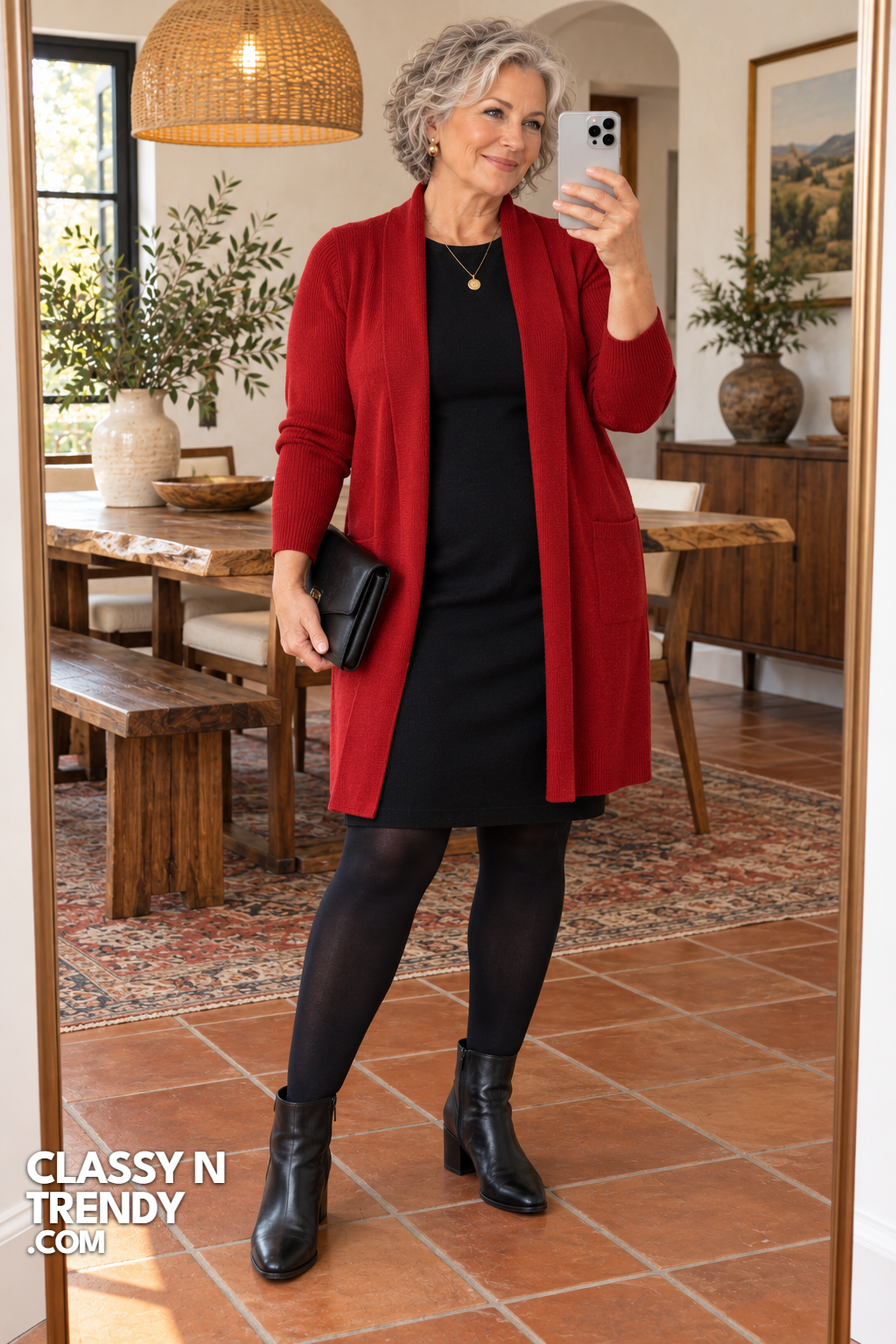 14. Scarlet Cardigan over Black Dress