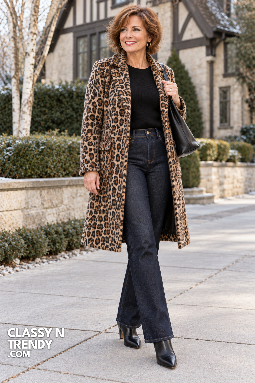 15. Leopard Coat and Dark Jeans
