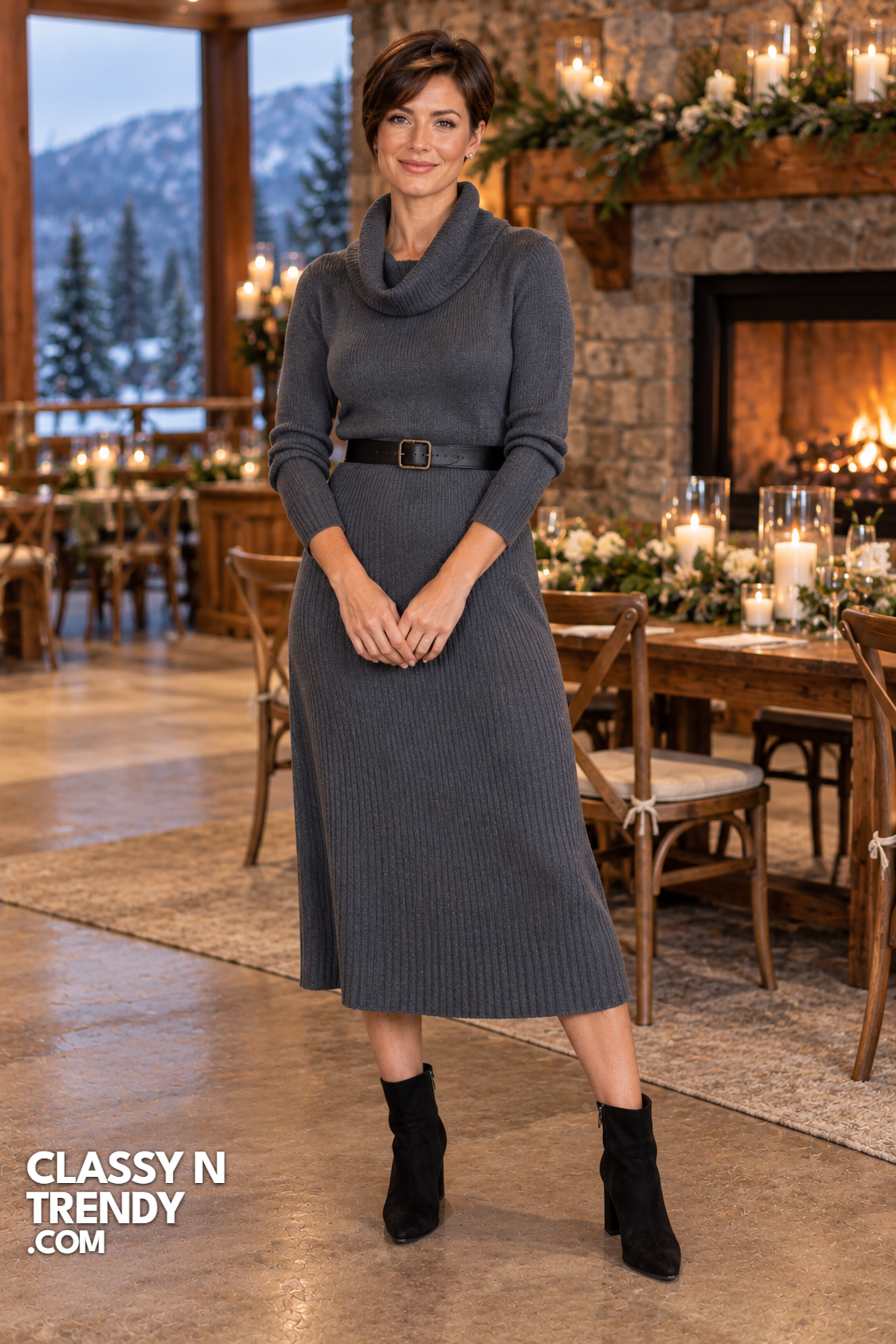 16. Slate Gray Sweater Midi With Belt