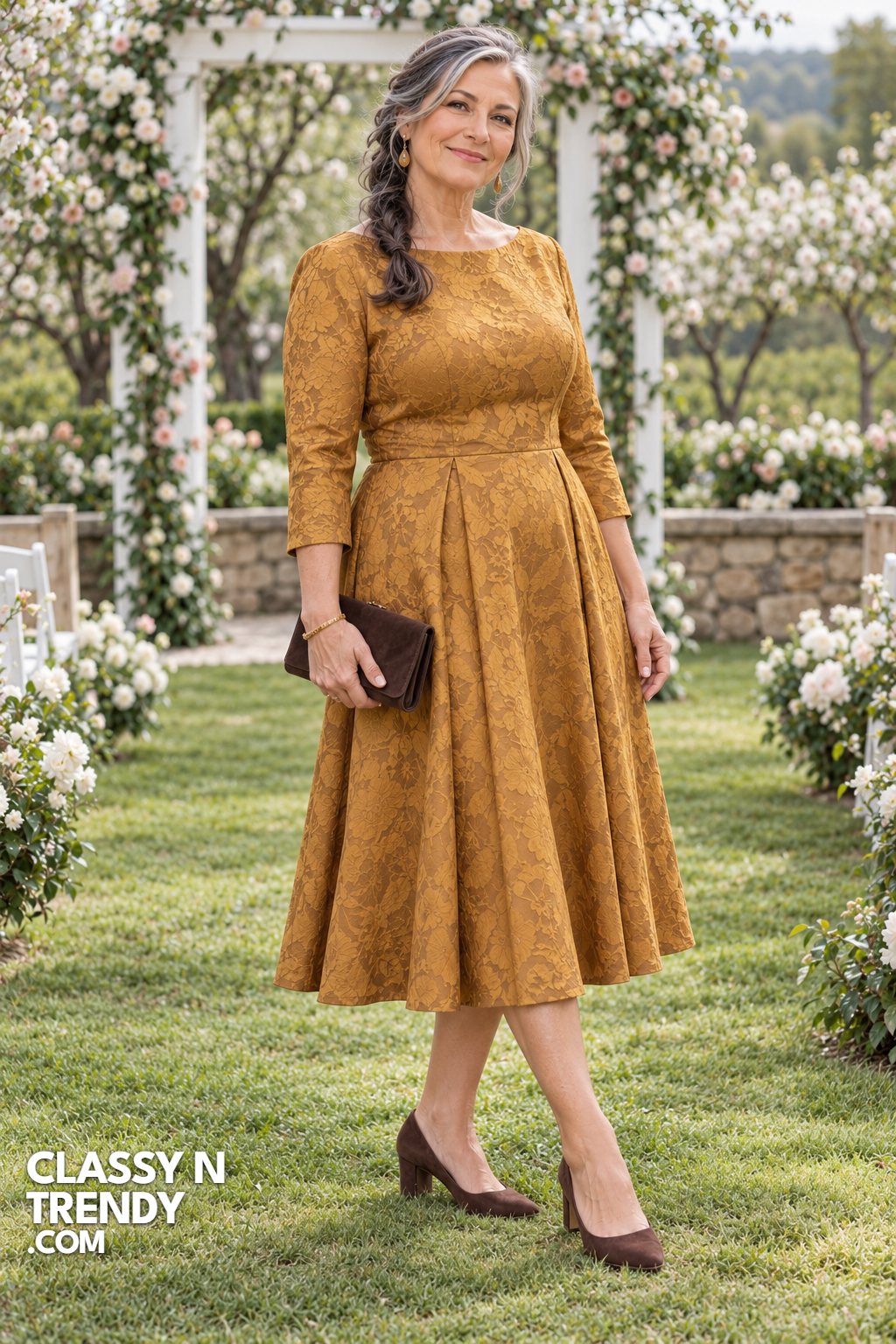 17. Ochre Jacquard A-Line Dress