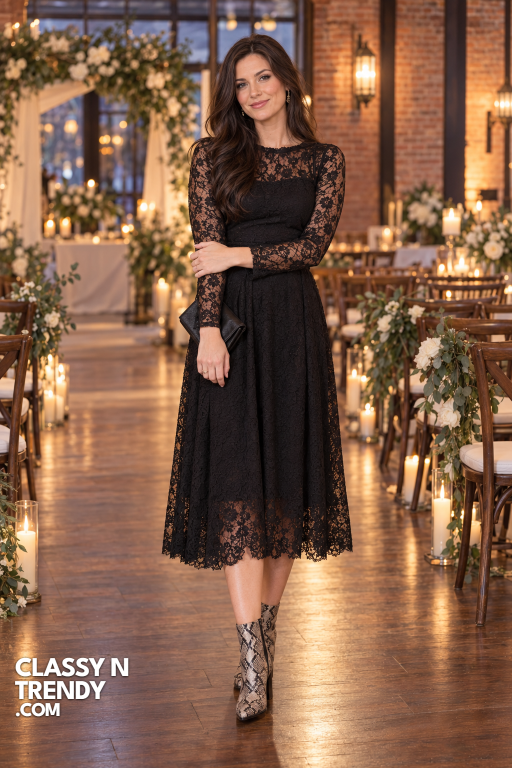 18. Black Lace Midi With Snakeskin Print Boots