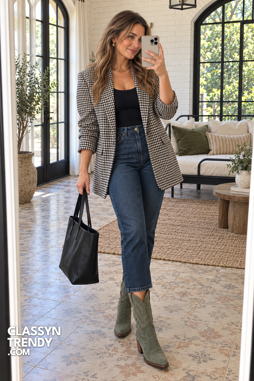 18. Houndstooth Blazer and Jeans